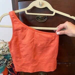 Athleta Vibrant Orange One-Shoulder Crop Top
